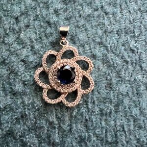 Blue & White Sapphire Flower Pendant 925 New